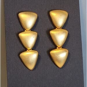 Gold Tone Triple Drop Stud Earrings Modern Geometric Statement Jewelry